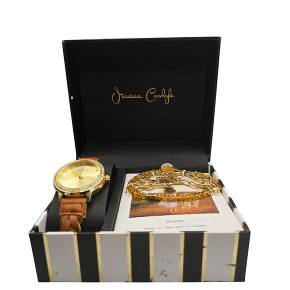 Jessica Carlyle Women Watch Quartz & Charm Bracelet Set Braided Leather Like - Picture 1 of 12